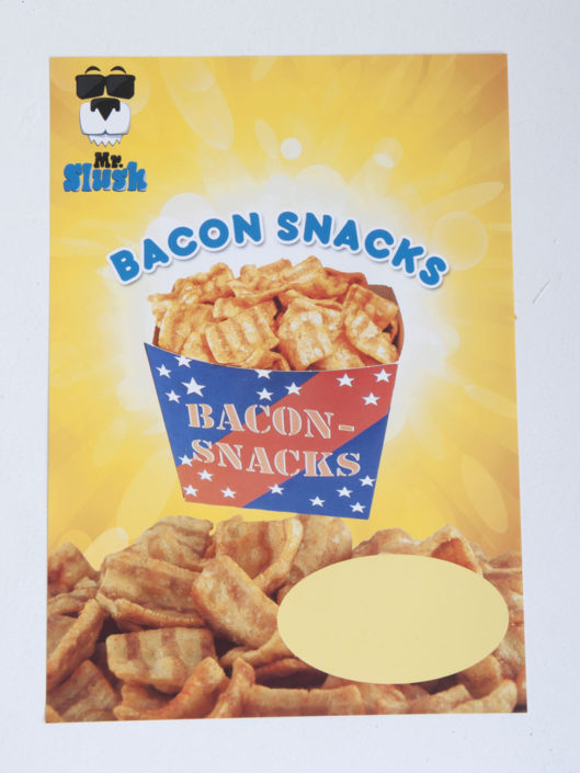 Bacon snack plakat. Foto.